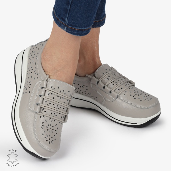Mocasini dama din Piele Naturala Perforati CRL1364 GRI - Img 4
