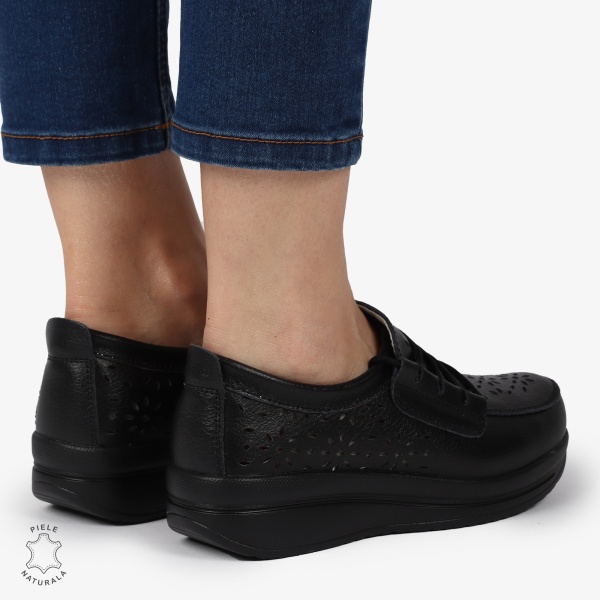 Mocasini dama din Piele Naturala Perforati CRL1364 NEGRU - Img 3