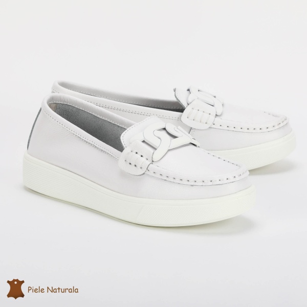 Mocasini Dama Piele Naturala cu talpa plata CRL0206 ALB - Img 3