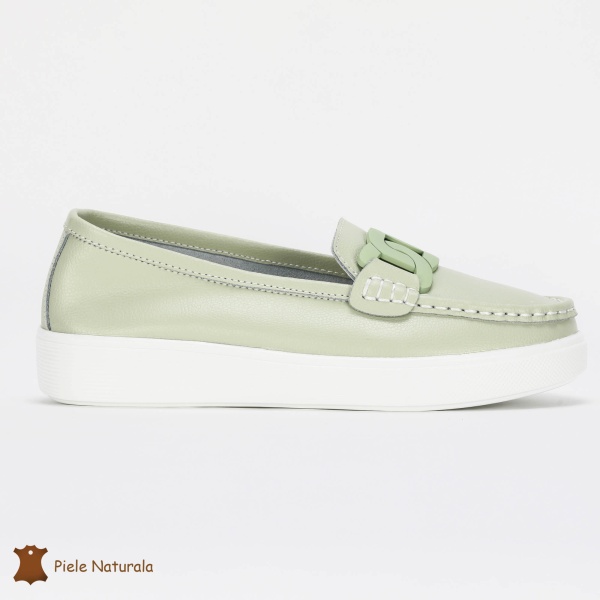 Mocasini Dama Piele Naturala cu talpa plata CRL0206 VERDE - Img 2