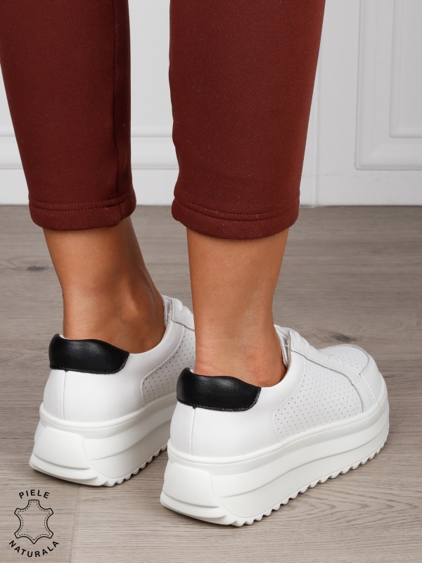 Pantofi Casual damă din piele naturală confortabile CRL1572 ALB CU NEGRU - Img 3