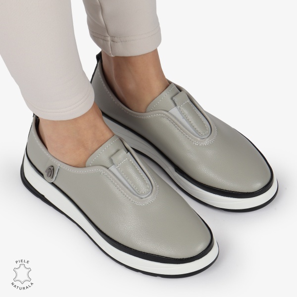 Pantofi Casual dama din Piele naturala CONFORTABILI SLIP-ON CRL1336 GRI - Img 2