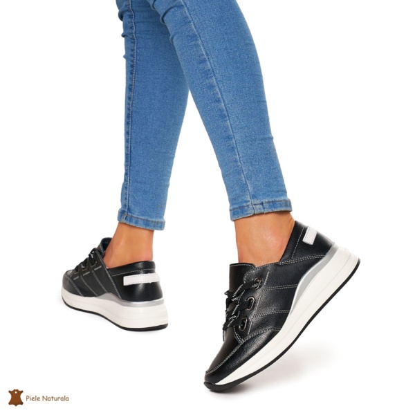Pantofi Casual dama din Piele naturala CRL0049 Negri - Img 4
