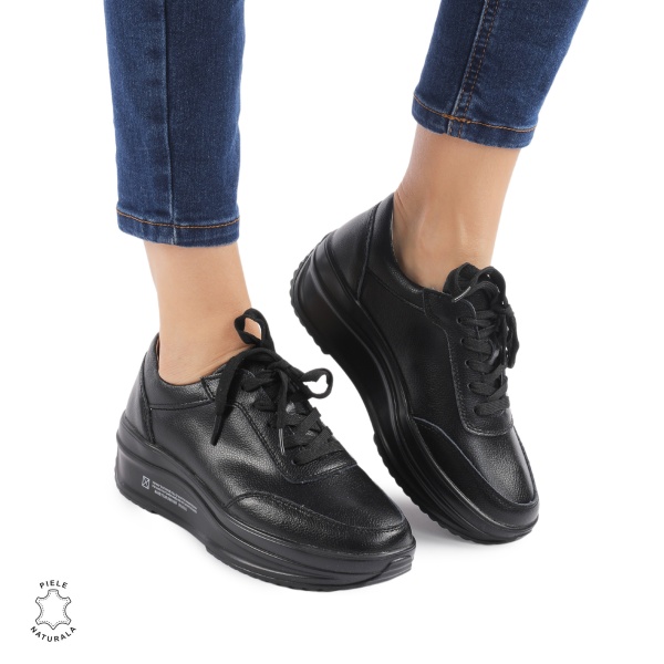 Pantofi casual dama din Piele naturală CRL0058 NEGRU - Img 2