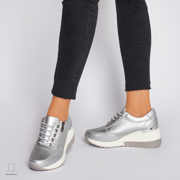 Pantofi Casual dama din Piele Naturala CRL0068 ARGINTIU - Img 2
