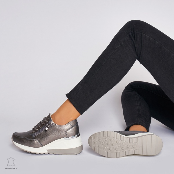 Pantofi Casual dama din Piele Naturala CRL0068 PEWTER - Img 4