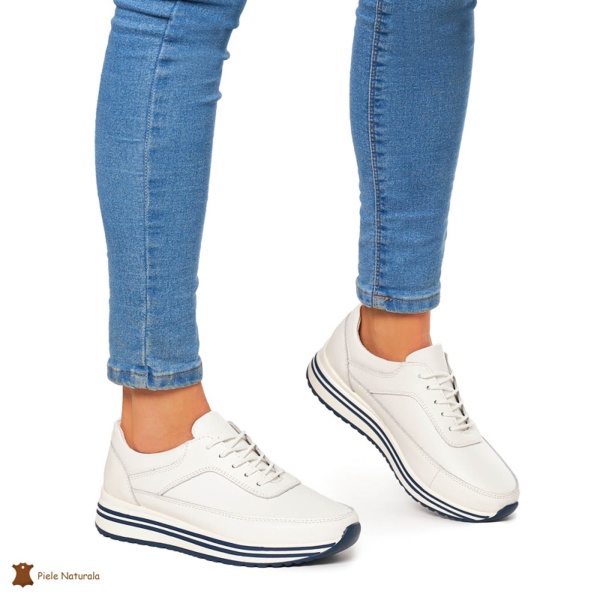 Pantofi Casual dama din Piele naturala CRL00809 ALB - Img 2