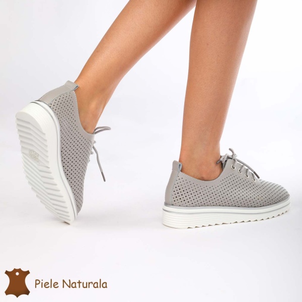 Pantofi casual dama din Piele naturală CRL0113 GRI - Img 3