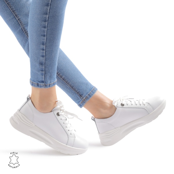 Pantofi Casual dama din Piele Naturala CRL0846 ALB - Img 2