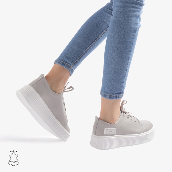 Pantofi Casual dama din Piele Naturala CRL0850 GRI - Img 3