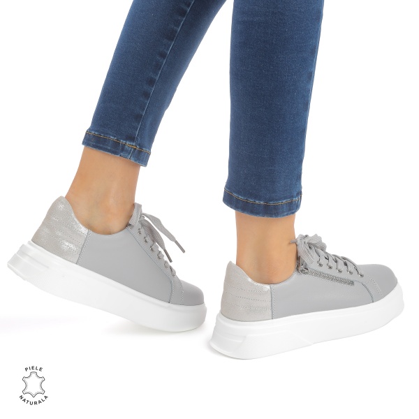 Pantofi Casual DAMA din PIELE Naturala CRL0940 CULOARE: Gri - Img 3