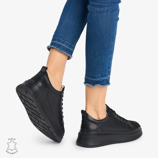 Pantofi Casual DAMA din PIELE Naturala CRL0947 CULOARE NEGRU - Img 2