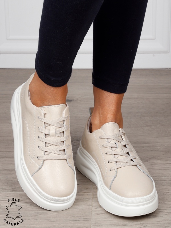 Pantofi Casual dama din Piele Naturala CRL1055 CULOARE: BEJ - Img 2