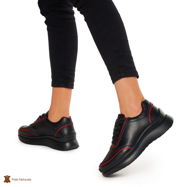 Pantofi casual dama din Piele naturală CRL1325 NEGRU - Img 4