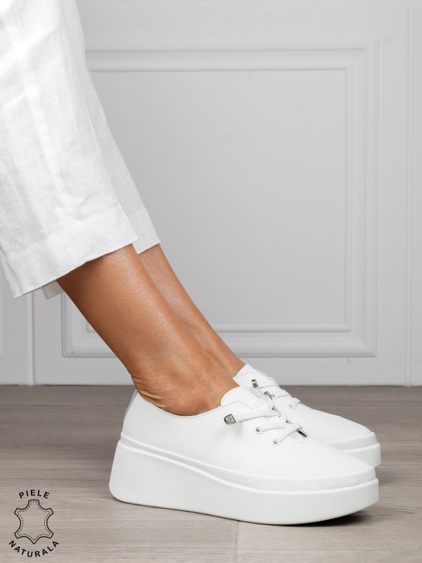 Pantofi Casual dama din Piele Naturala CRL1543 ALB - Img 2