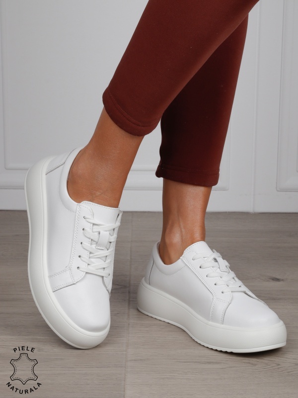 Pantofi Casual damă din piele naturală CRL1568 ALB - Img 2