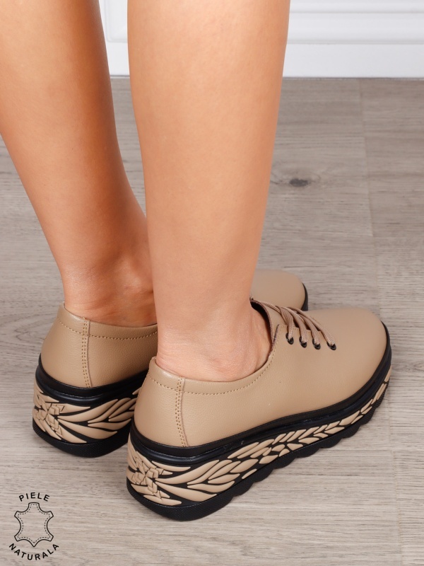 Pantofi Casual dama din Piele naturala CU DESIGN PE TALPA SIRET CRL1345 KHAKI - Img 4