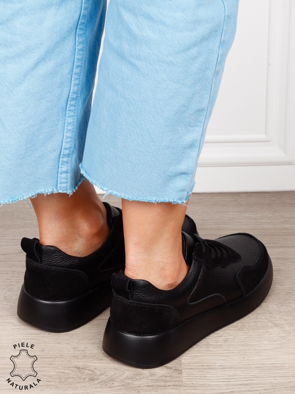 Pantofi casual dama din piele naturală cu finisaj premium CRL1823 NEGRU - Img 3