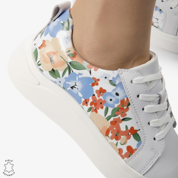 Pantofi Casual DAMA din PIELE Naturala cu imprimeu floral CRL0949 CULOARE: Alb - Img 3