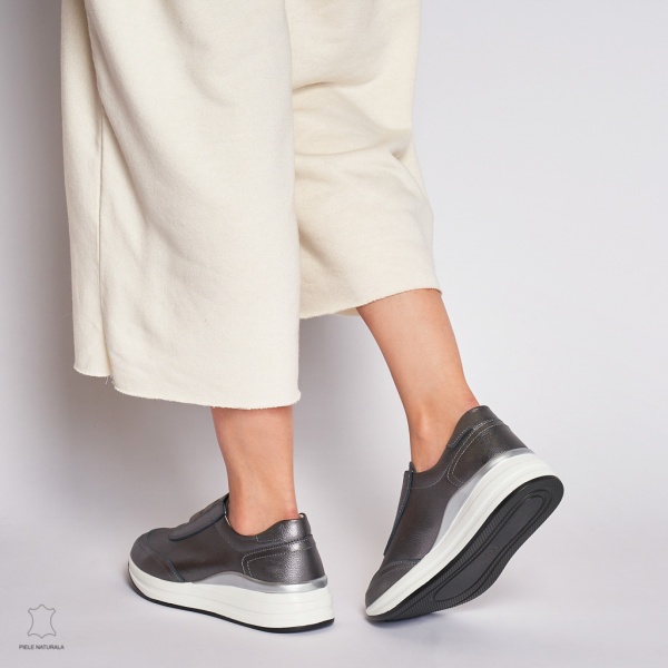Pantofi Casual dama din Piele naturala CU INCHIDERE ELASTIC CRL1233 PEWTER - Img 4