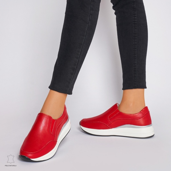 Pantofi Casual dama din Piele naturala CU INCHIDERE SLIP-ON CRL1235 ROSU - Img 3