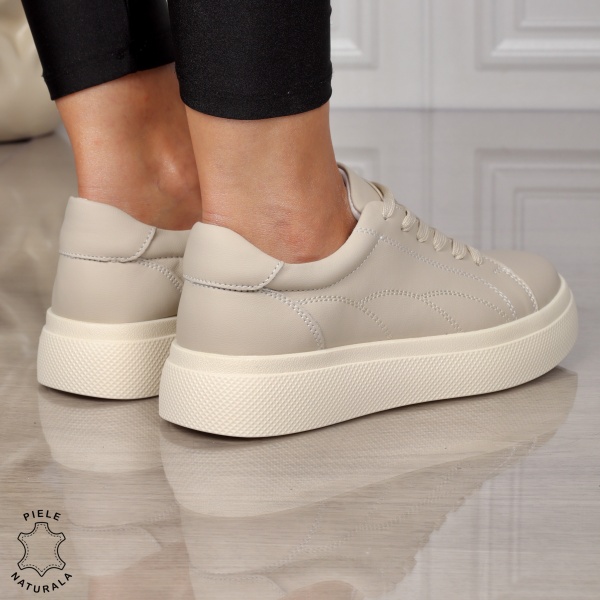 Pantofi CASUAL dama din piele naturala CU SIRET CRL1452 BEJ - Img 2