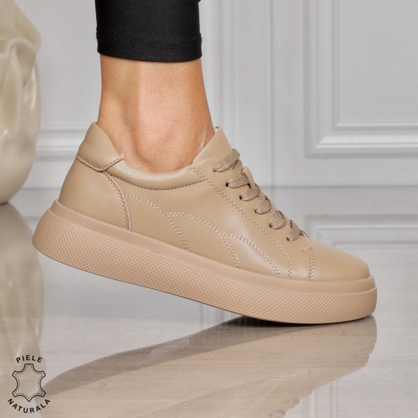 Pantofi CASUAL damă din piele naturală CU SIRET CRL1452 KHAKI - Img 2