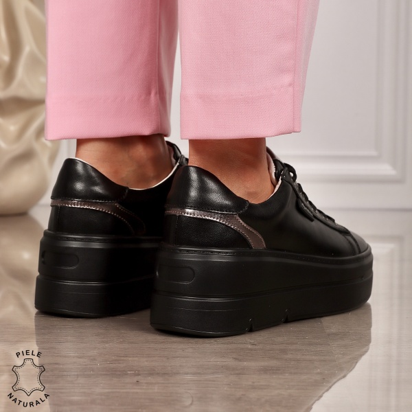Pantofi CASUAL damă din piele naturală CU SIRET CRL1453 NEGRU - Img 3
