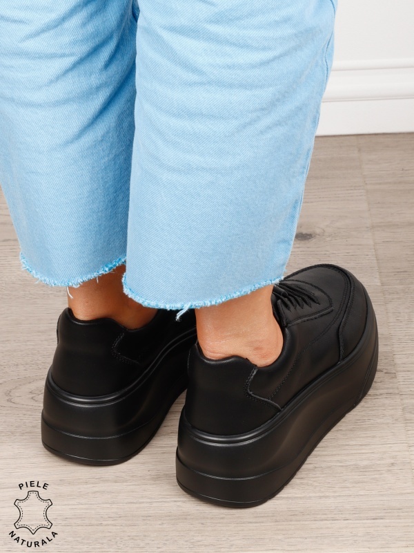 Pantofi casual damă din piele naturală cu siret CRL1822 NEGRU - Img 3
