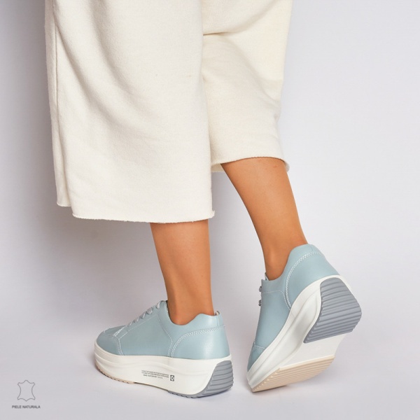 Pantofi Casual dama din Piele naturala cu talpa groasa CRL0039 ALBASTRU - Img 3