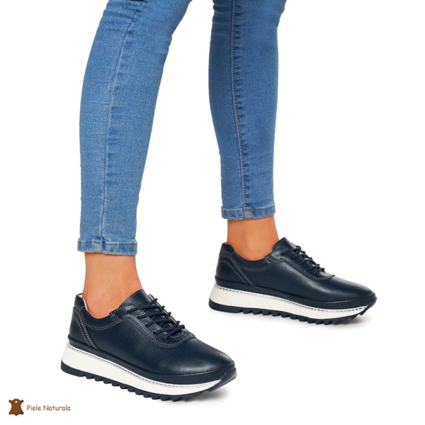 Pantofi Casual dama din Piele naturala cu talpa groasa CRL0048 BLEUMARIN - Img 2