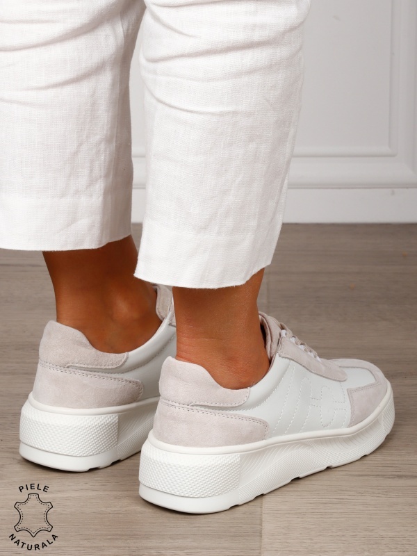 Pantofi Casual dama din Piele Naturala intoarsa CRL1556 ALB - Img 3