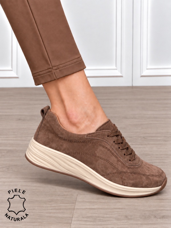 Pantofi casual damă din piele naturală Intoarsa cu stil clasic CRL1898 CAFENIU - Img 2
