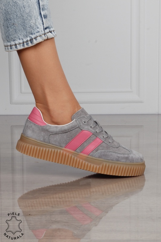 Pantofi Casual DAMA din Piele Naturala intoarsa, Model Retro CRL1531GRI - Img 2