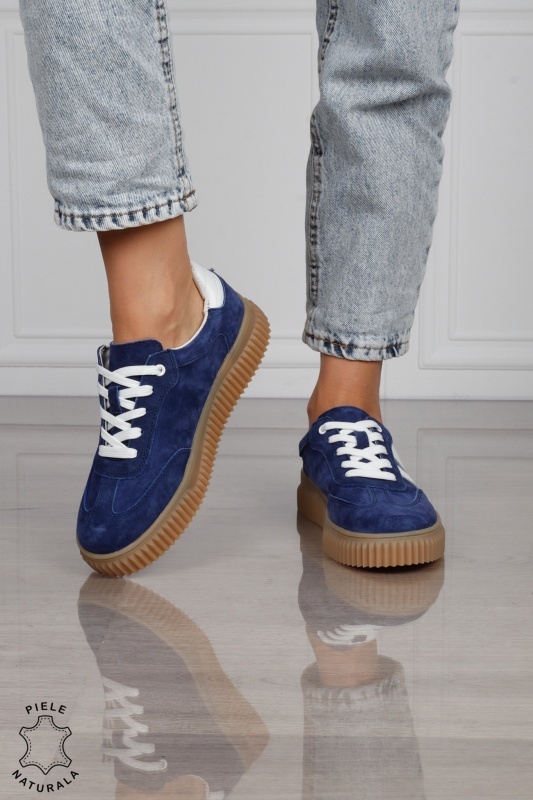 Pantofi Casual DAMA din Piele Naturala intoarsa, Model Retro CRL1531ROYALBLUE - Img 2