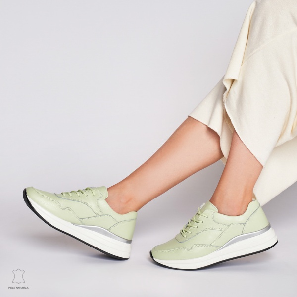 Pantofi Casual dama din Piele naturala Multicolor CRL1234 VERDE - Img 4
