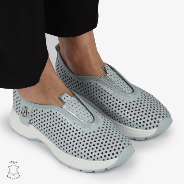 PANTOFI CASUAL dama din Piele naturala Perforata TIP SLIP-ON CRL1415 ALBASTRU - Img 2