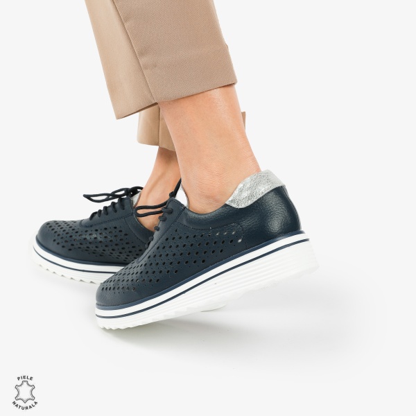 Pantofi Casual dama din piele naturala Perforati CRL0782 NAVY - Img 2