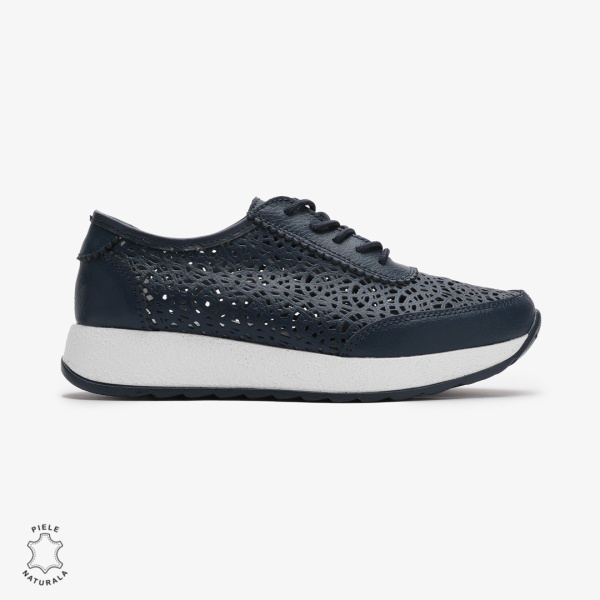 Pantofi casual dama din Piele Naturala Perforati cu model CRL0714 BLEUMARIN - Img 2