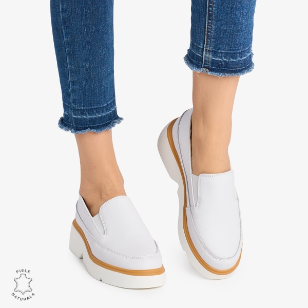 Pantofi Casual DAMA din PIELE Naturala SLIP-ON CRL0946 CULOARE: ALB - Img 2