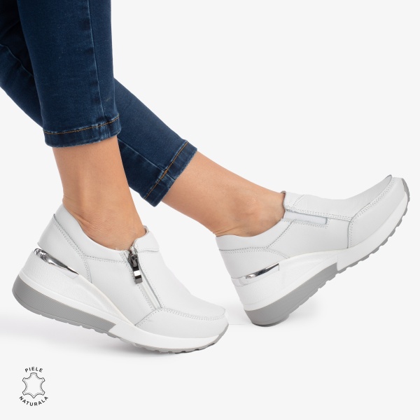 Pantofi Casual Dama Piele Naturala CRL0072 ALB- N - Img 2