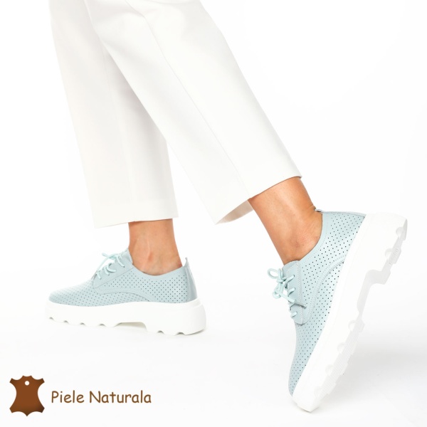 Pantofi Casual Dama Piele naturală CRL0207 ALBASTRU - Img 2
