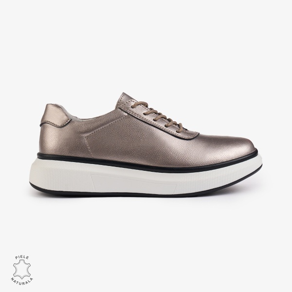 Pantofi Casual Dama Piele Naturala CRL1002 Culoare: PEWTER - Img 3