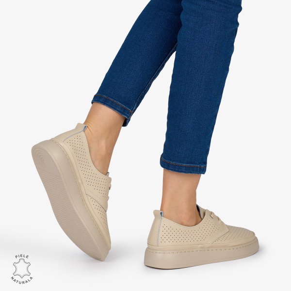 PANTOFI CASUAL Dama Piele Naturala CRL1052 Culoare: BEJ - Img 4