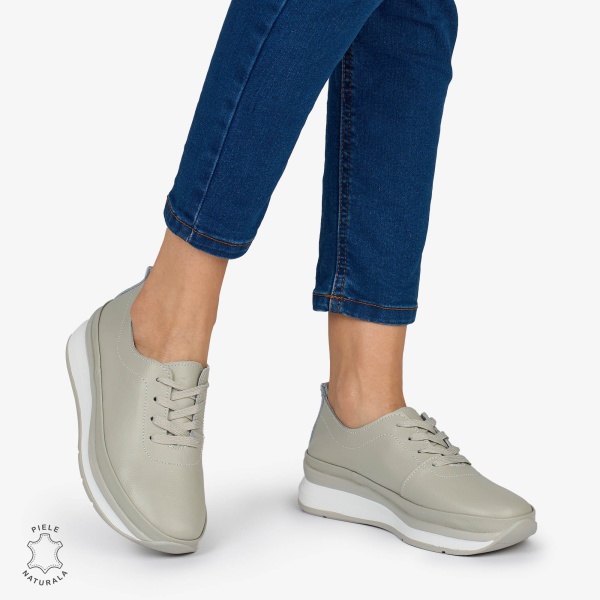 PANTOFI CASUAL Dama Piele Naturala USOR INALTA CRL1051 Culoare: GRI - Img 2