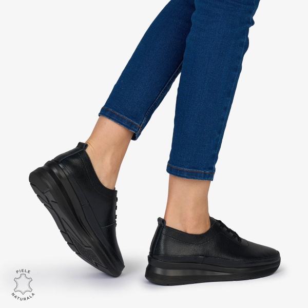 PANTOFI CASUAL Dama Piele Naturala USOR INALTA CRL1051 Culoare: NEGRU - Img 3