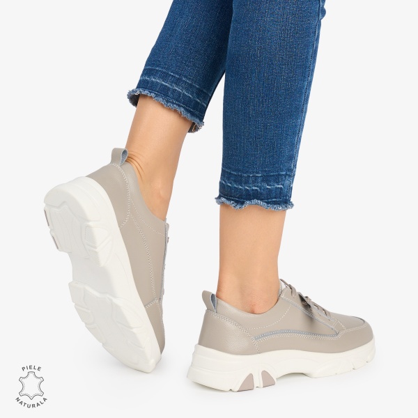 Pantofi Casual de dama din Piele Naturala COMODE CU MODEL CRL1218 GRI - Img 3