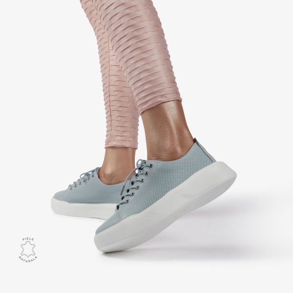 Pantofi Casual de dama din Piele Naturala CRL0572 Albastru - Img 4