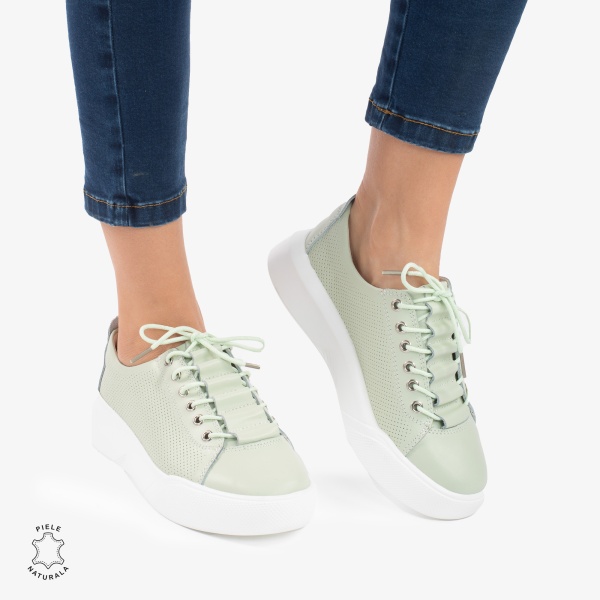 Pantofi Casual de dama din Piele Naturala CRL0572 verde - Img 2