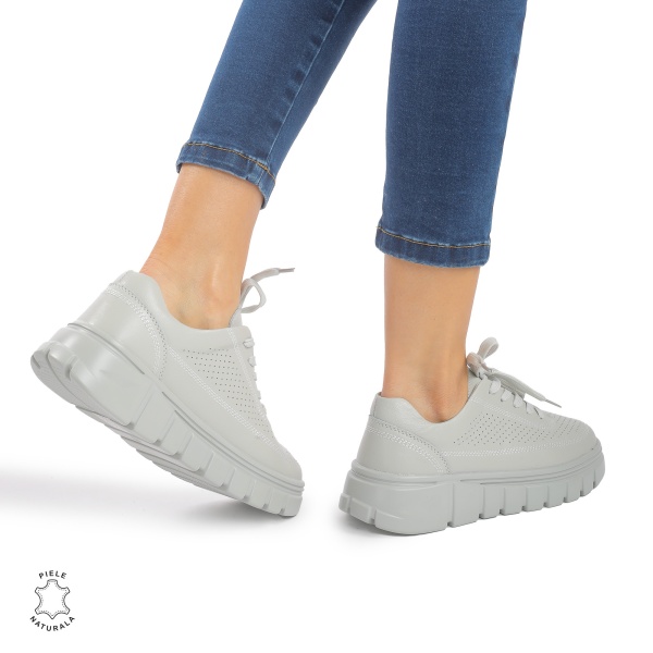 PANTOFI CASUAL DE DAMA DIN PIELE NATURALA CRL0767 GRI - Img 2